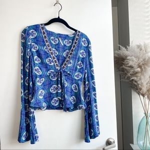 Free People Blue Aztec Crop Top